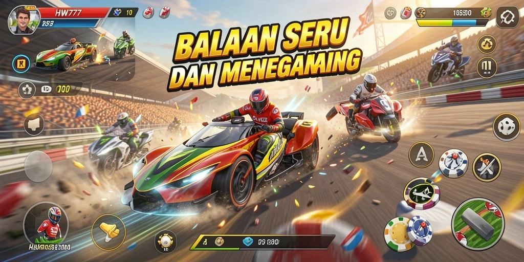 Screenshot penuh aksi dari gameplay balapan <strong>HW777</strong>.