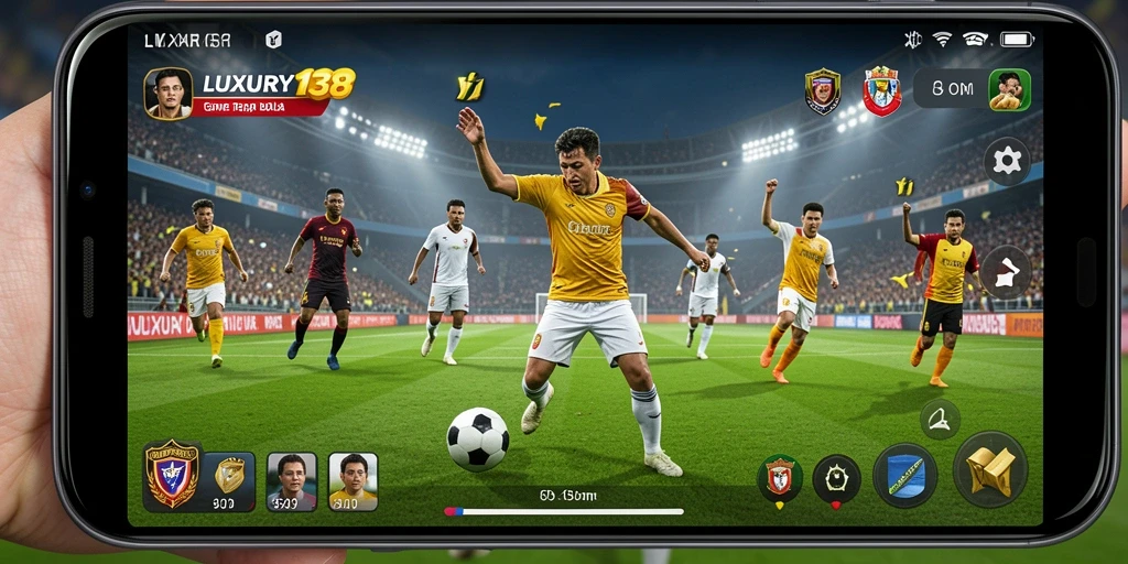 Screenshot game LUXURY138 menampilkan aksi sepak bola yang mendebarkan di lapangan.
