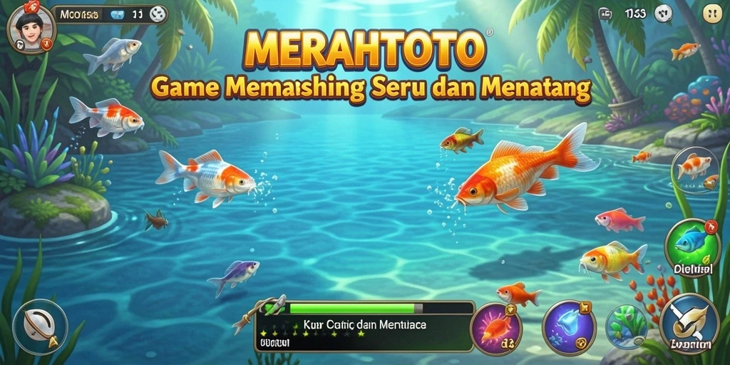 Tampilan gameplay MERAHTOTO yang menyenangkan saat menangkap ikan.