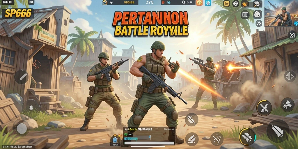 Tampilan gameplay seru di SP666 dengan aksi battle royale intens.