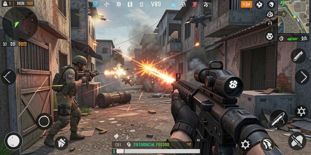 Tampilan gameplay aksi TPS V89 yang mendebarkan.