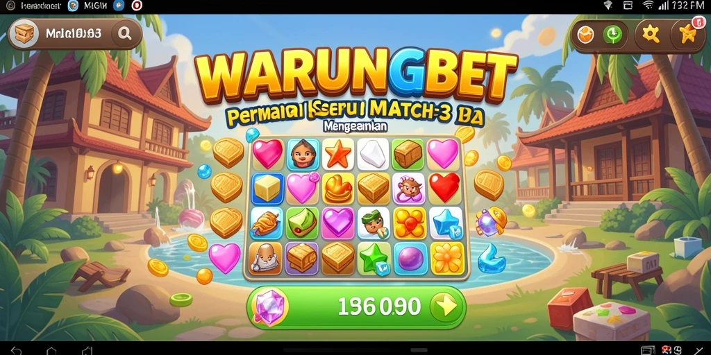 Tampilan gameplay Match-3 yang seru dan penuh warna dalam WARUNGBET.